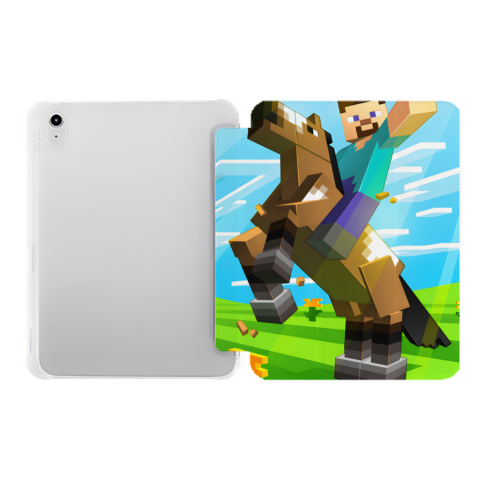 （画像用） マインクラフト ブロックの世界 Minecraft MC Block world IPad ケース ペン収納付き 三つ折りスタンド PUレザー×シリコン 対応機種9.5/10.5/10.9インチ